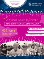 Master of Clinical Embryology, Monash University Australia for 2019